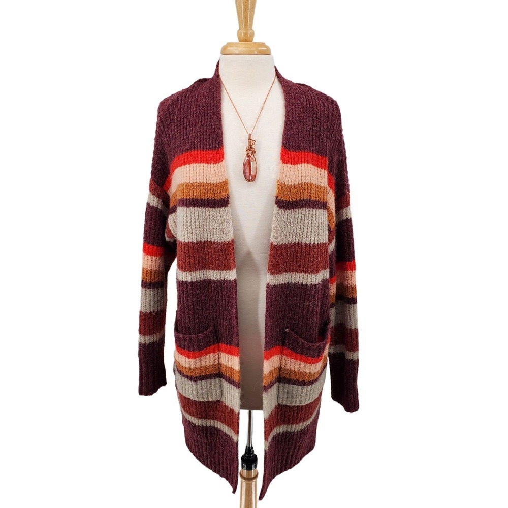 A New Day Womens M Stripe Knit Open Front Cardigan Sweater Long‎ Sleeve Pockets